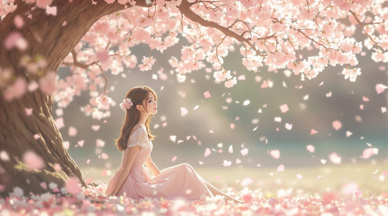 春日樱花树下的少女